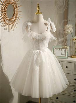 Picture of Chic Ivory Tulle Homecoming Dresses with Lace, Short Sweetheart Prom Dresses
